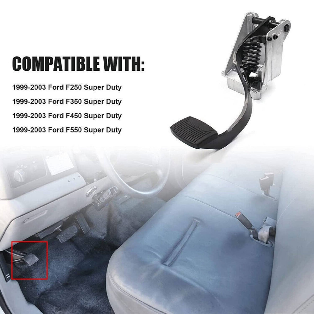 Clutch pedal assembly with black rubber foot pad and curved metal pedal arm