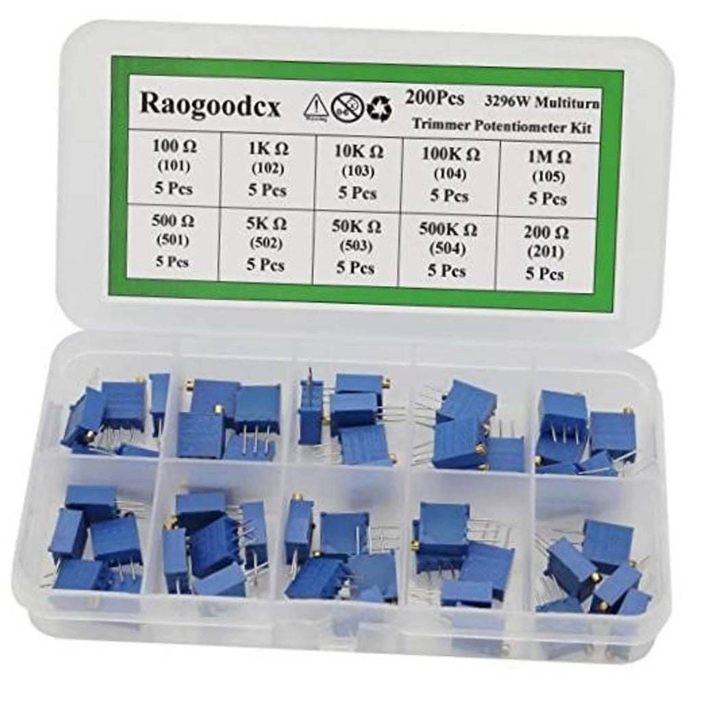 Multiturn trimmer potentiometer kit in clear case with blue module components
