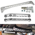 Silver rear lower control arm and subframe brace kit with mounting hardware and bolts