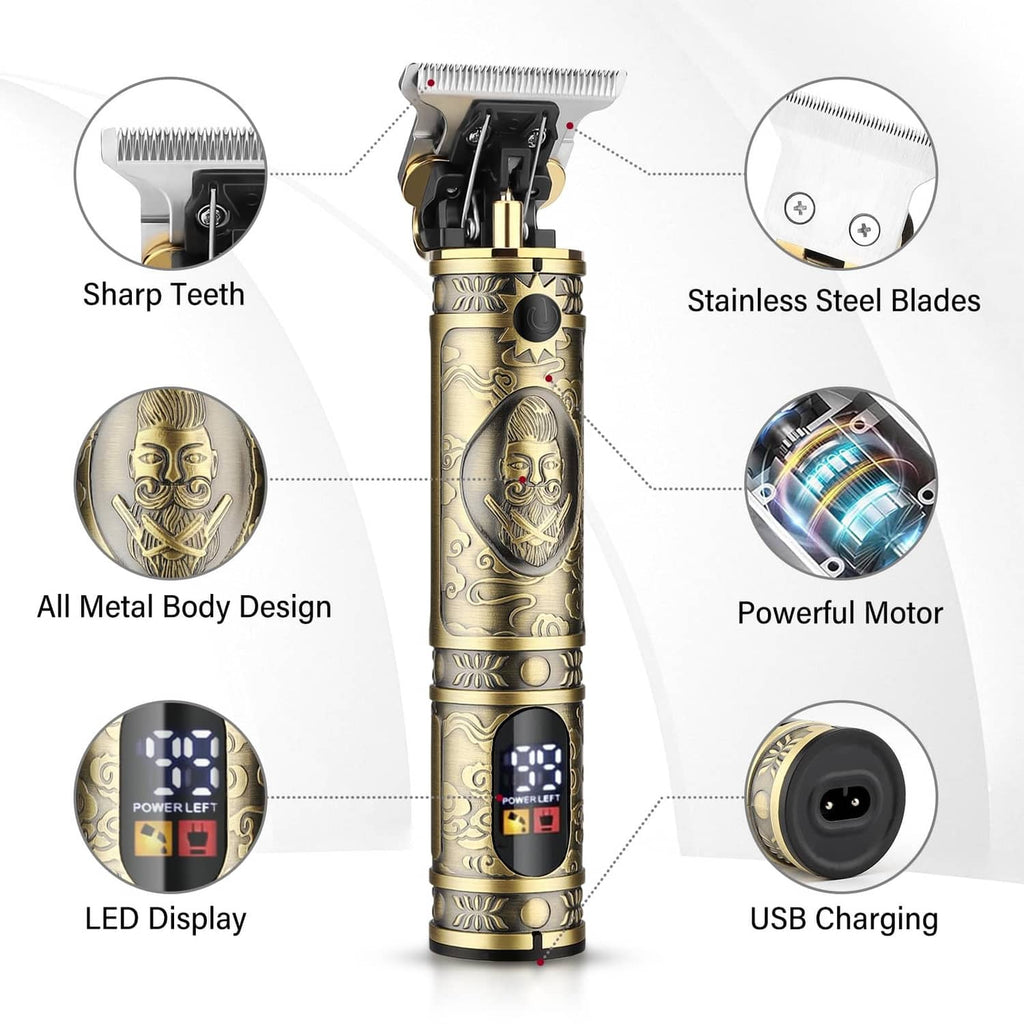 Bronze GSKY hair trimmer with all-metal body, LED display, and USB charging