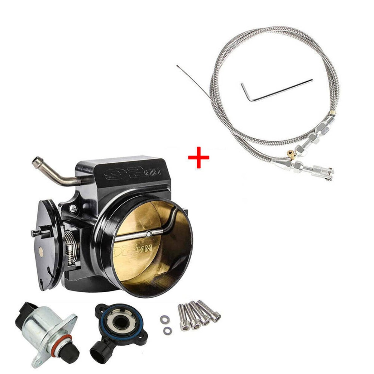 92mm throttle body kit with TPS sensor, idle air control valve, and cable