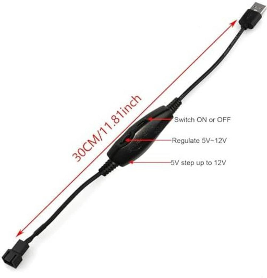 USB to PC fan power regulator cable with inline switch and 5–12V step-up