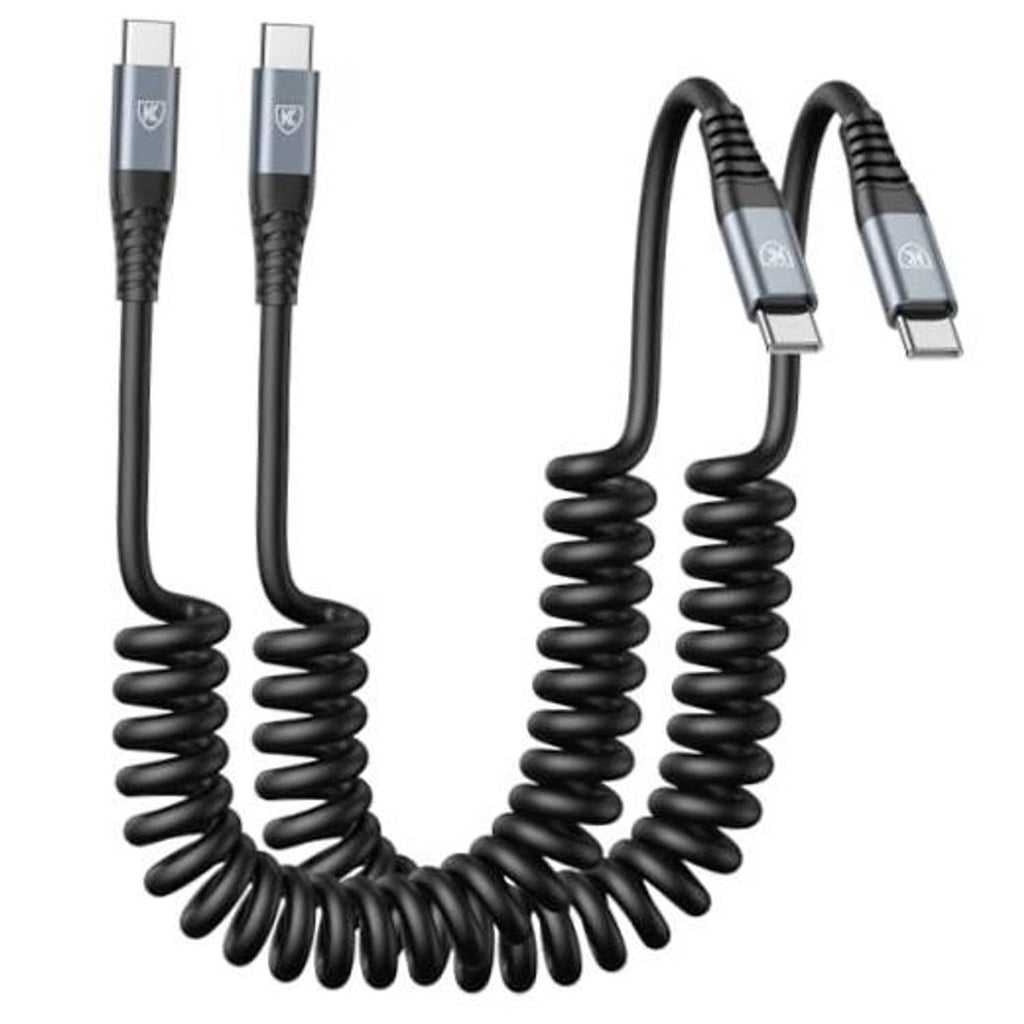 Black USB-C to USB-C coiled cable set, 2-pack with connector ends