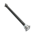 Front prop drive shaft assembly with universal joint and steel mounting flanges