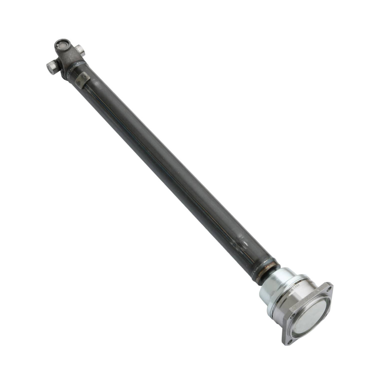 Front prop drive shaft assembly with universal joint and steel mounting flanges