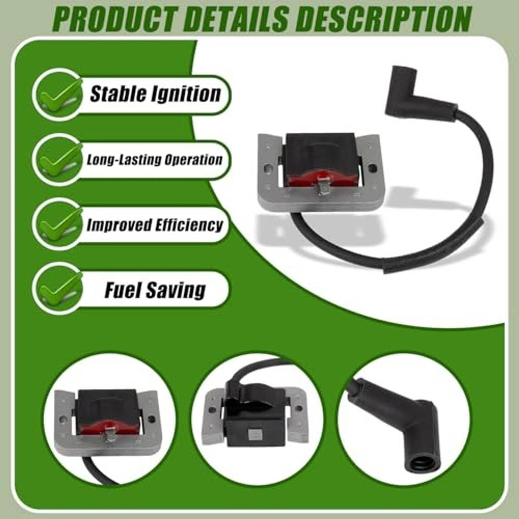 Ignition coil module with red internal contact and black wire boot, close-up