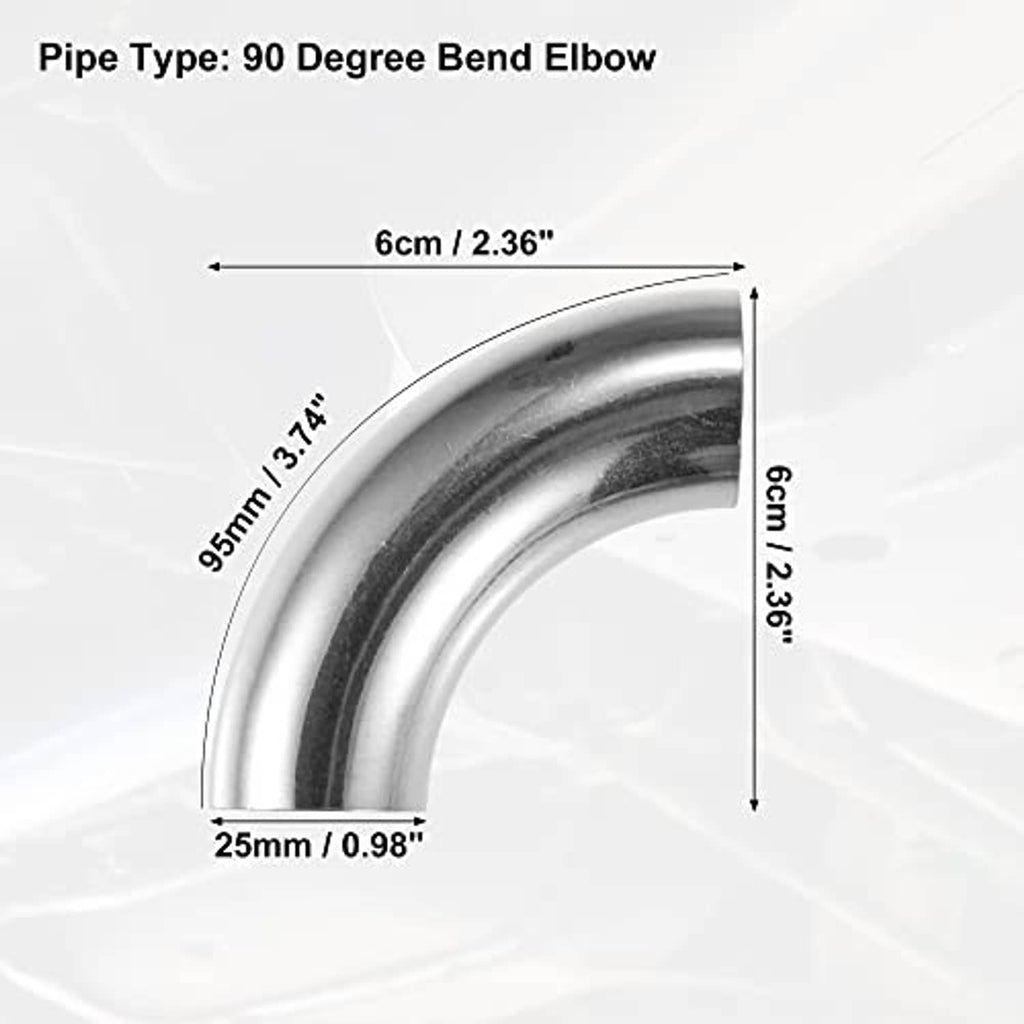 90-degree stainless steel elbow bend pipe with dimension markings diagram