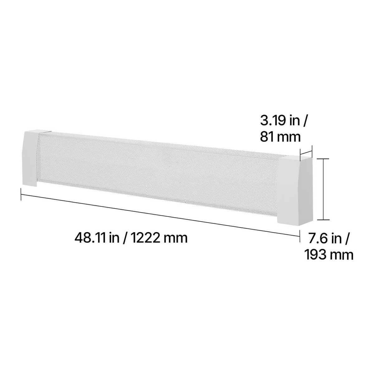 White baseboard heater cover front grille with raised side ends