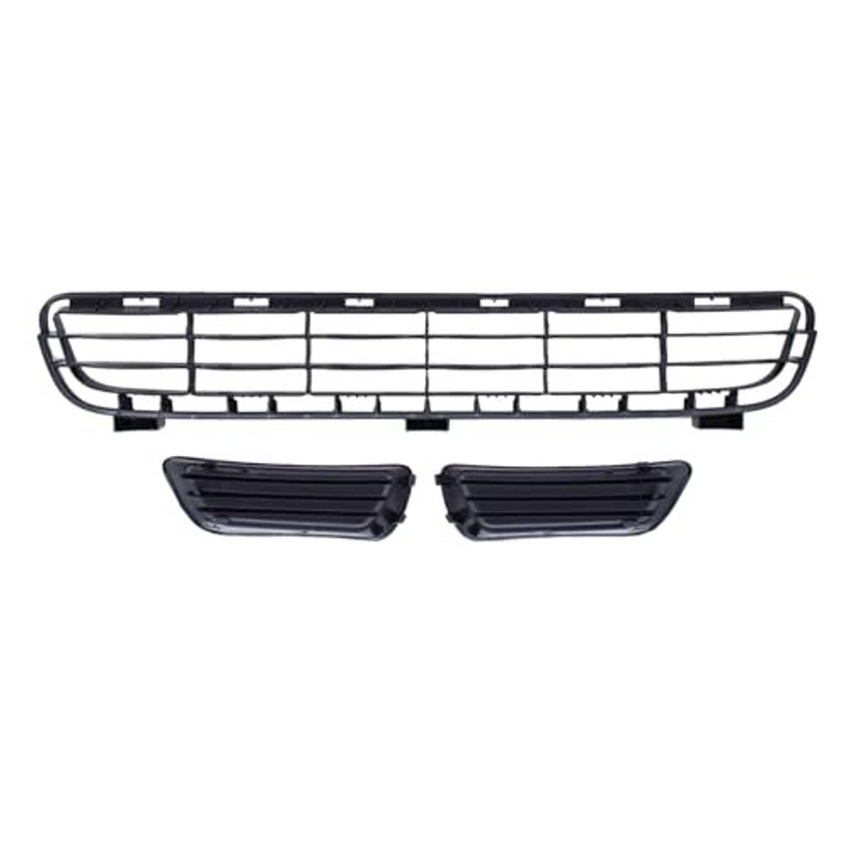 Front bumper grille with two black fog light covers, centered kit view