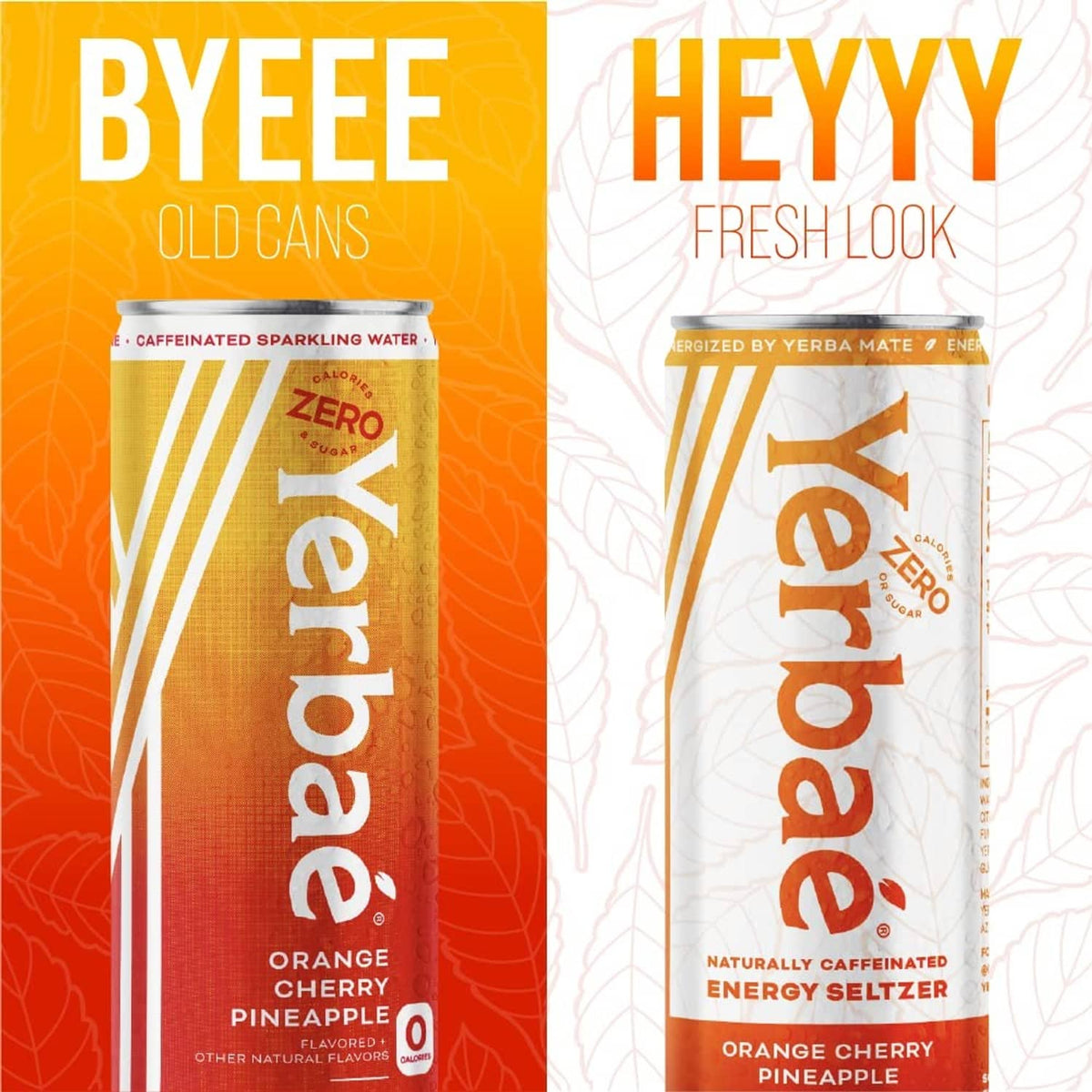 Yerbaé Energy Seltzer variety pack with two can designs, orange cherry pineapple flavor