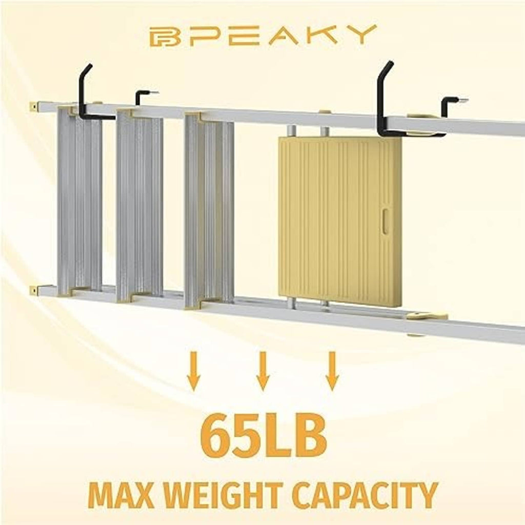 Black screw-in wall hooks on a straight rail, multiple hooks for hanging