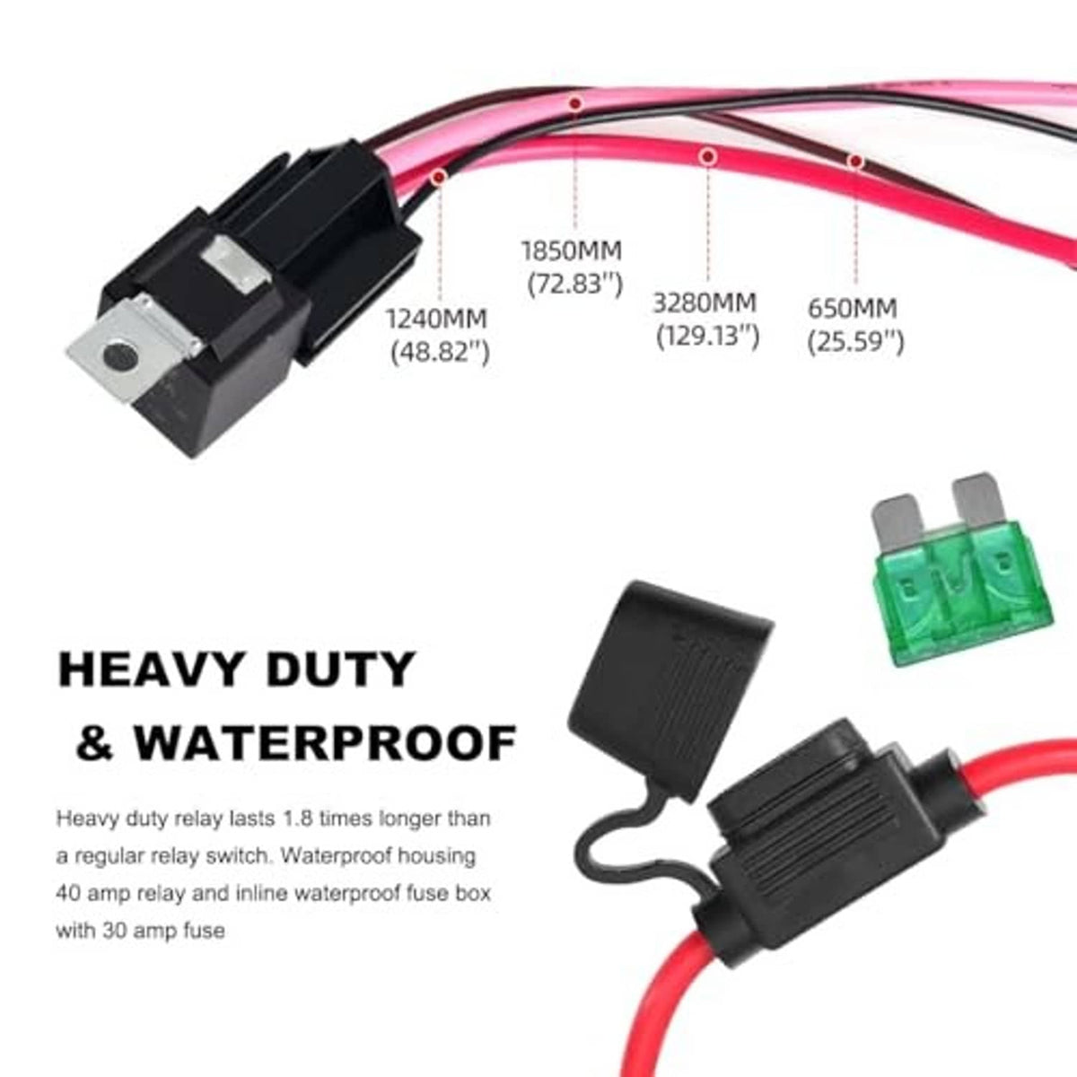 Heavy-duty waterproof fuel pump relay kit with inline fuse and green fuse holder