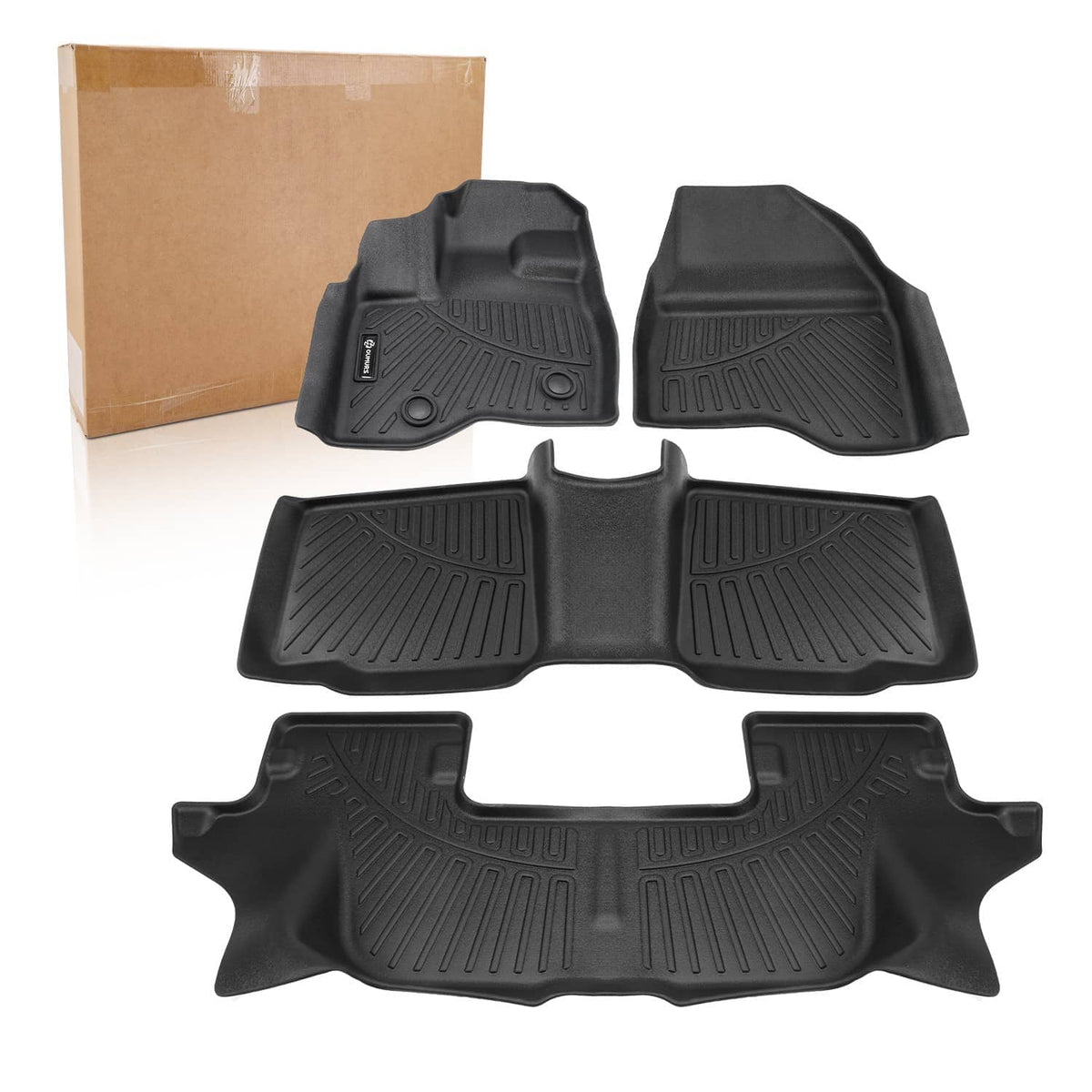 Black all-weather floor mat liners set with molded contours and ribbed tread pattern