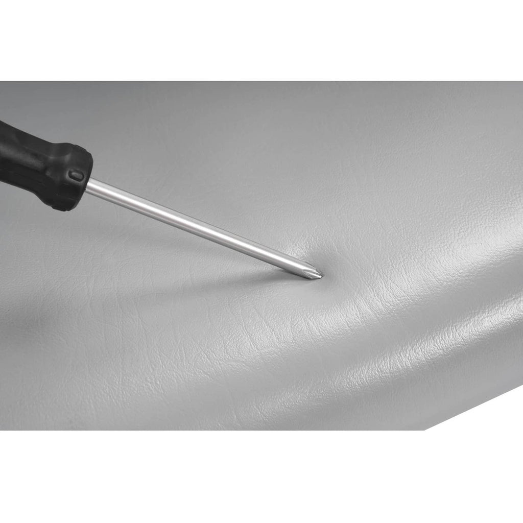Light gray tractor seat surface with adjustment handle and metal rod