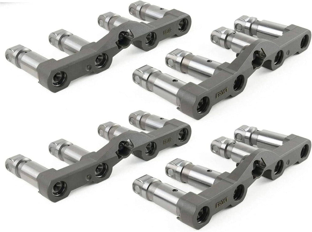 Hydraulic lifter set with gray rails and chrome plungers, multiple units shown