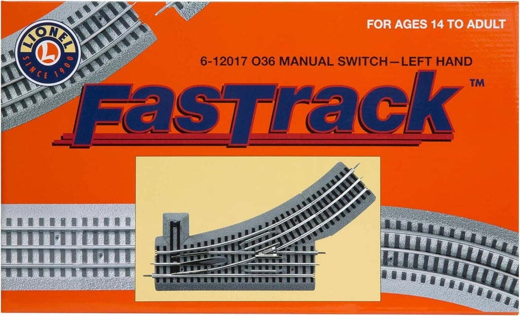 Fastrack O gauge manual left-hand switch track in retail box packaging