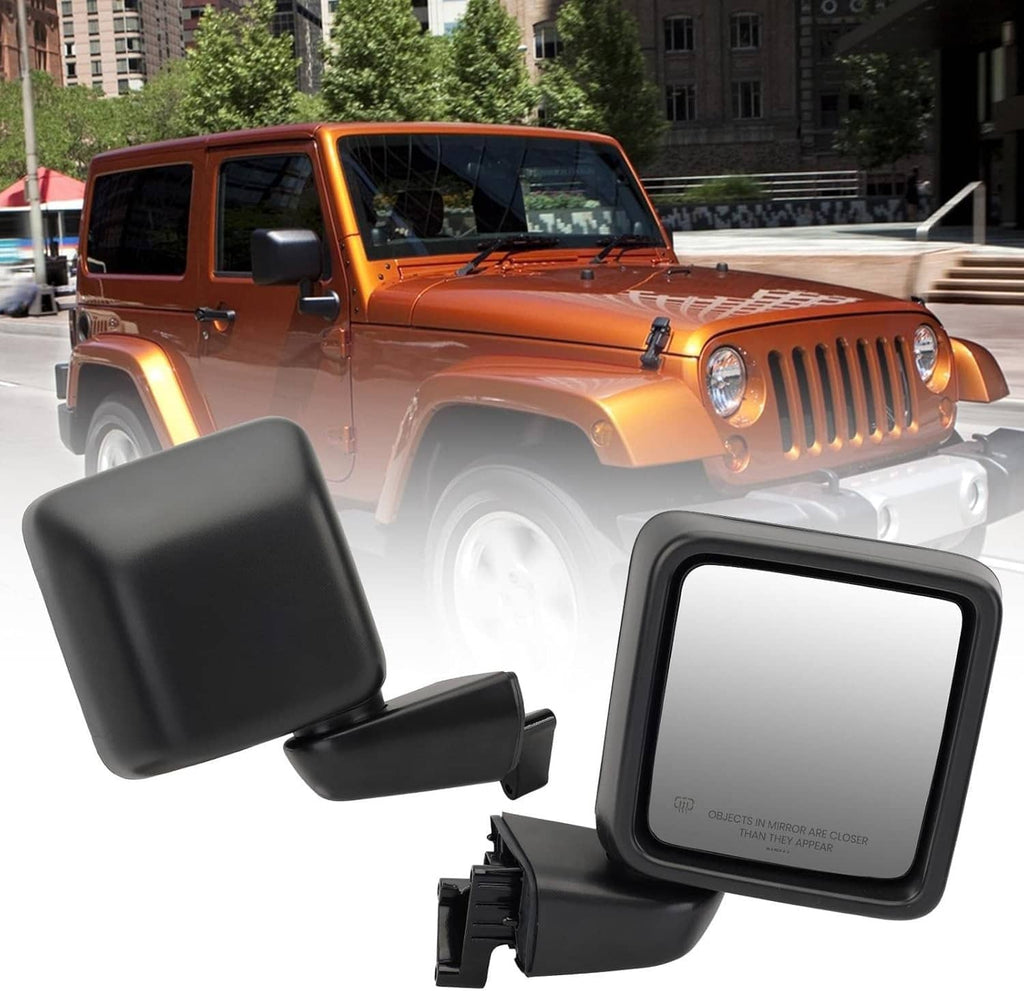 Passenger-side heated rearview mirror assembly, black housing shown near vehicle