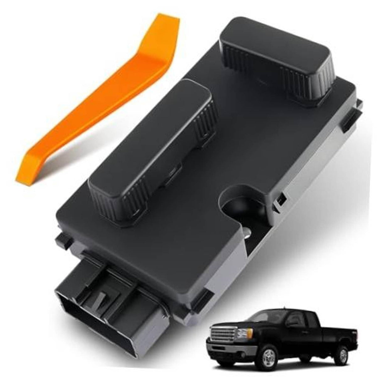 Black seat power adjust switch module with orange release lever and connector