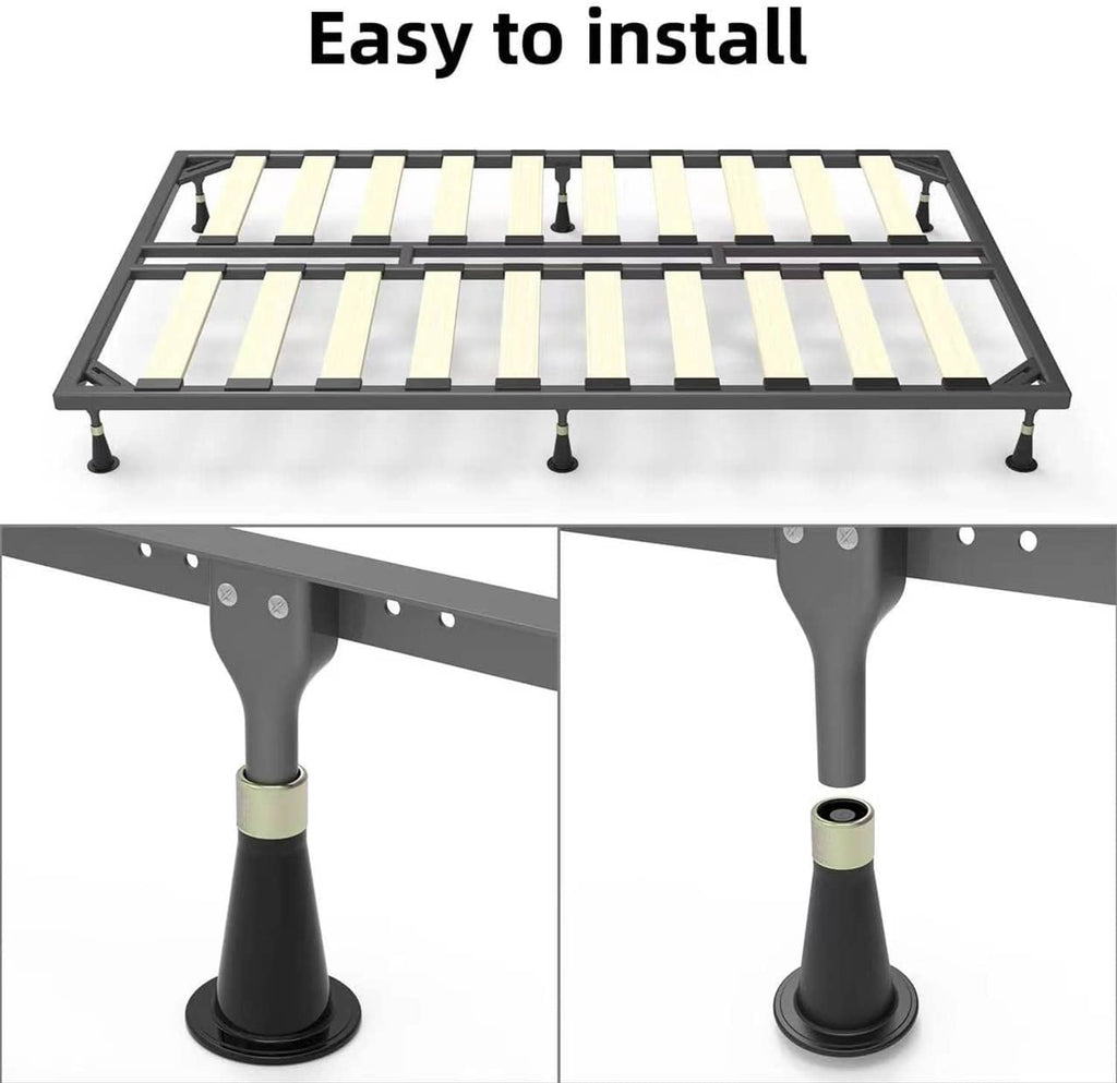 Bed frame support feet installed under slatted bed frame, black with metal collars