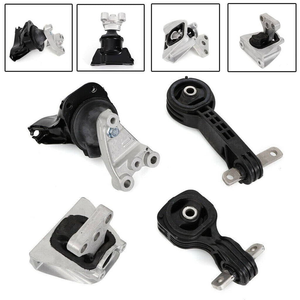 Engine mount set with black and silver brackets, rubber bushings, and mounting pins