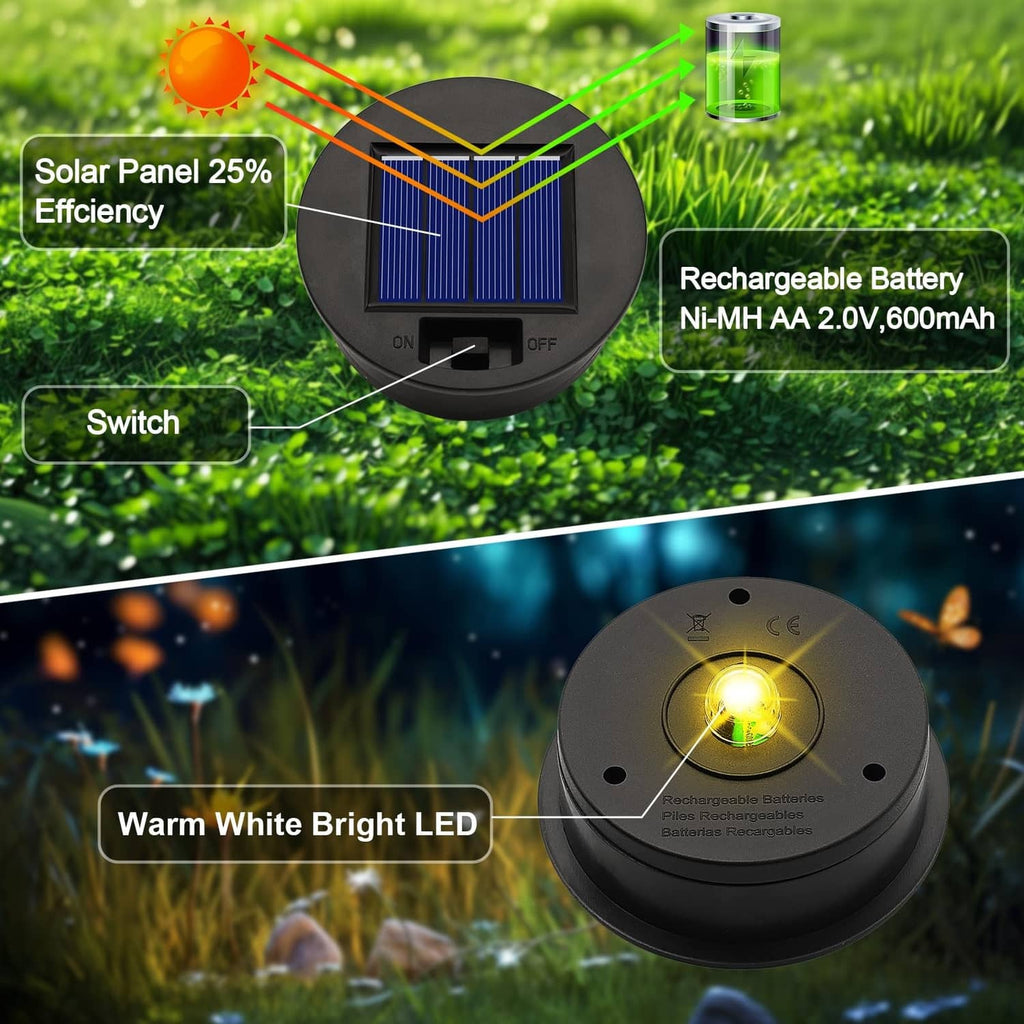 Black round solar light replacement top with blue solar panel and clear LED battery cap