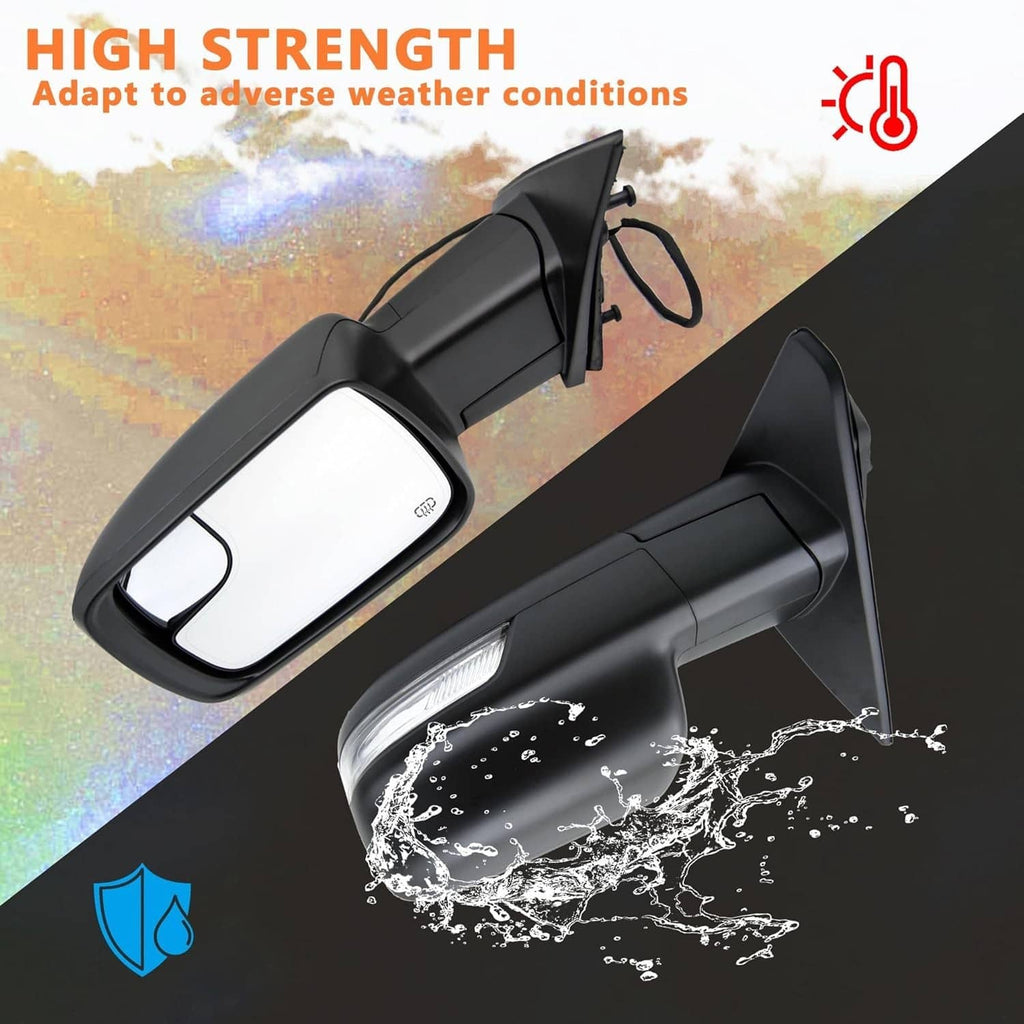 Heated power folding driver side mirror with integrated turn signal, black finish