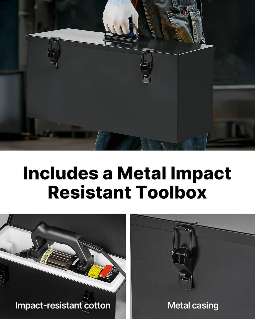Electric hydraulic rebar cutter kit with metal impact-resistant toolbox