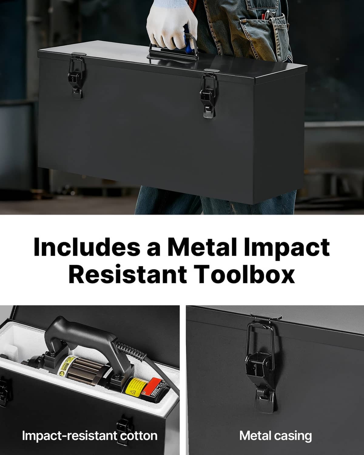 Electric hydraulic rebar cutter kit with metal impact-resistant toolbox