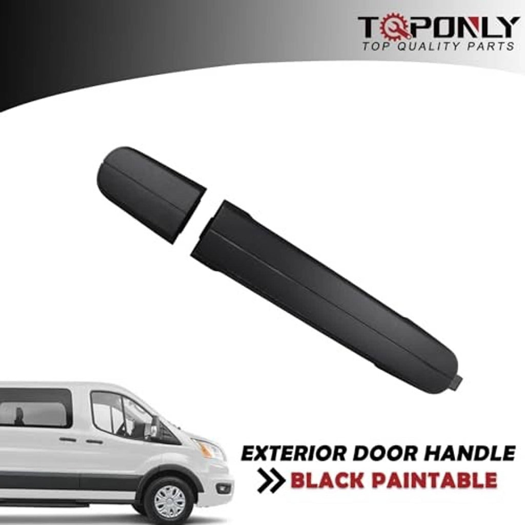 Black paintable exterior door handle, front view with side mounting slot