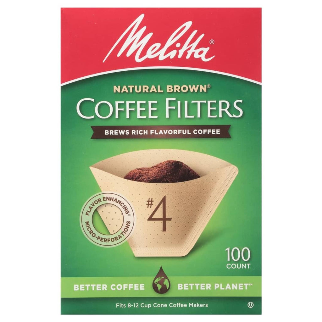 Natural Brown #4 unbleached coffee filters, 100-count cone paper box front