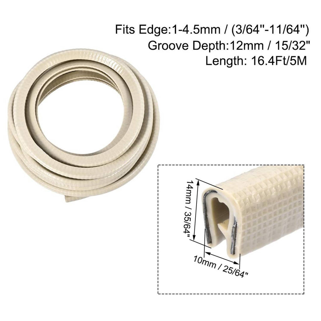 Beige U-seal edge trim, rolled bundle with side-profile cross section