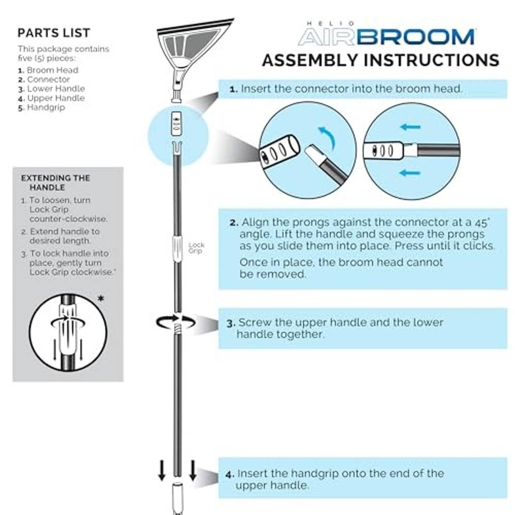 Sweeper assembly diagram showing connector, handle, and scraper head components