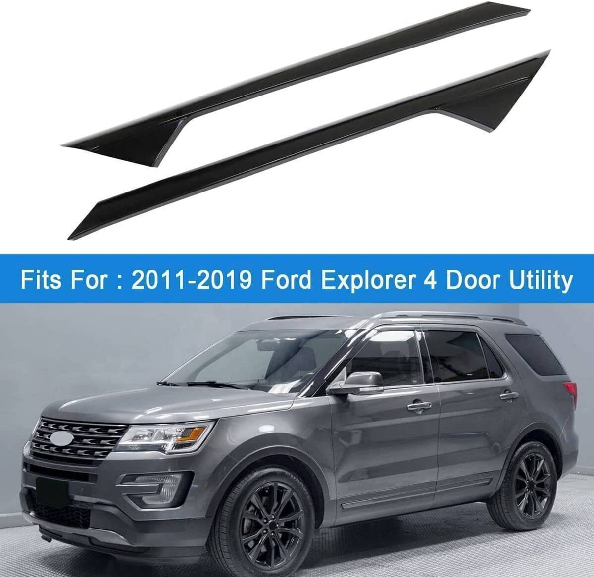 Black A-pillar windshield molding trim, long curved top cover style