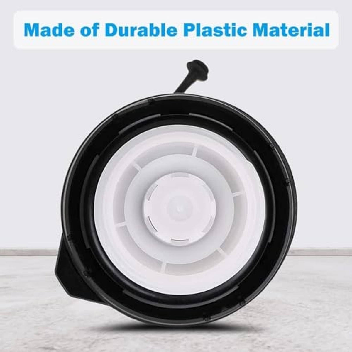 Fuel filler cap underside with black outer ring and white inner insert