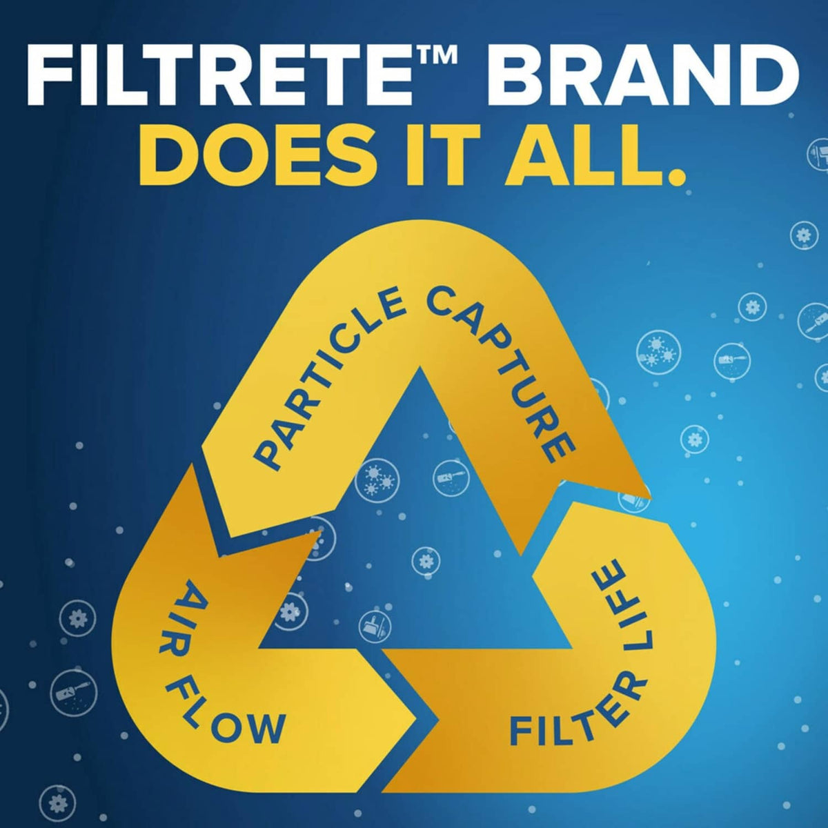 Filtrete branded filter concept graphic on blue background