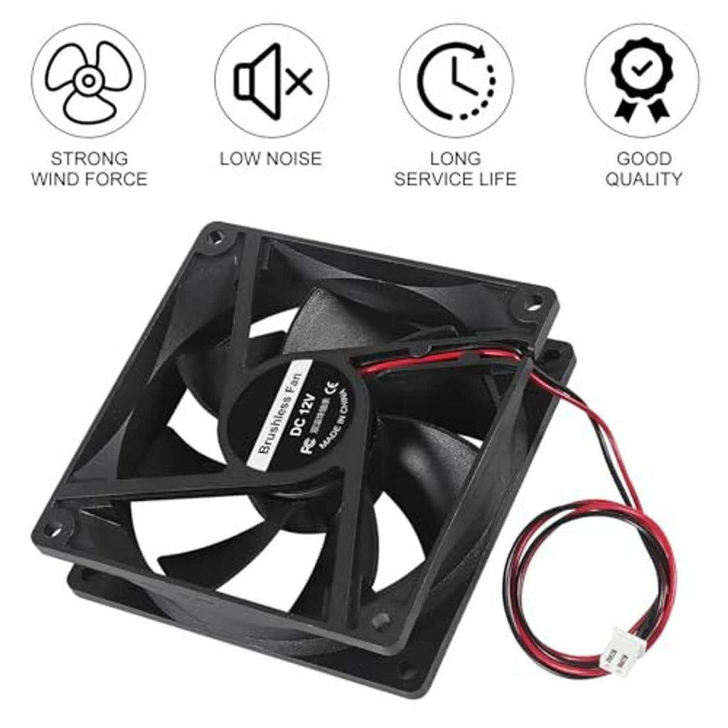 Black 92mm brushless PC fan with red/black 2-pin lead and dual ball bearing rings