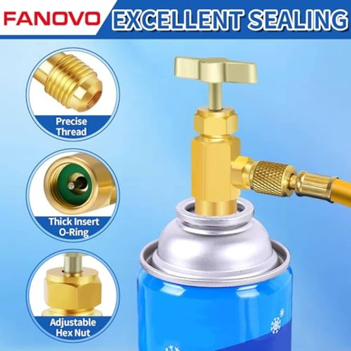 Brass self-sealing can tap with adjustable hex nut, o-ring insert, and probe