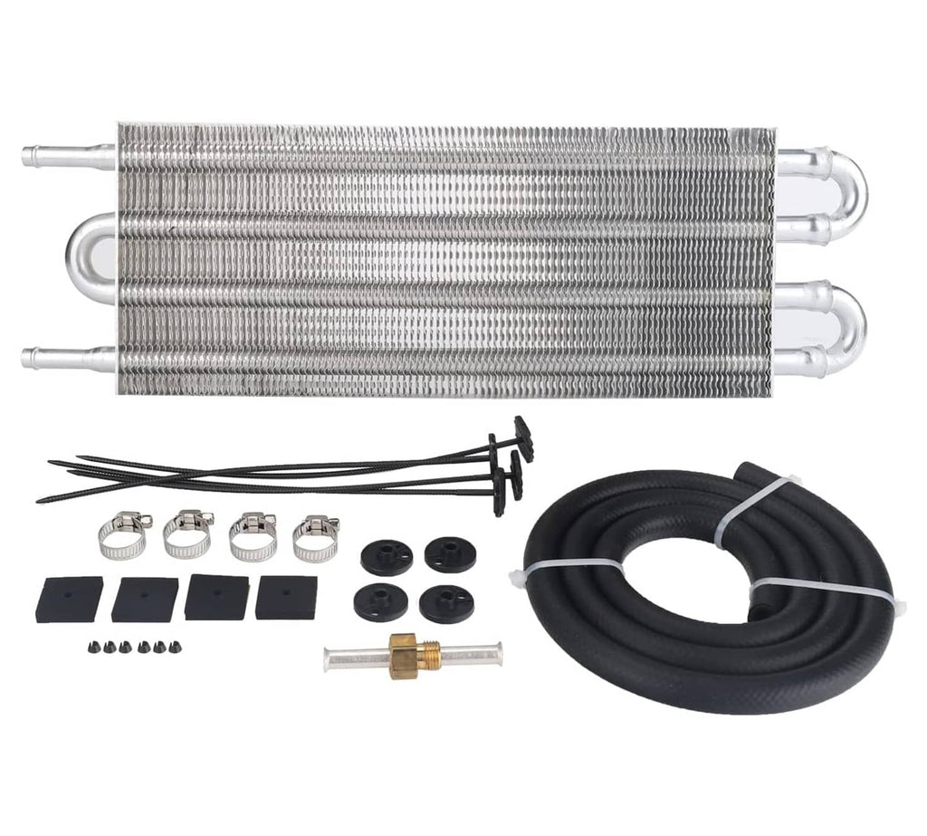 4-row aluminum transmission oil cooler with hoses and mounting hardware kit