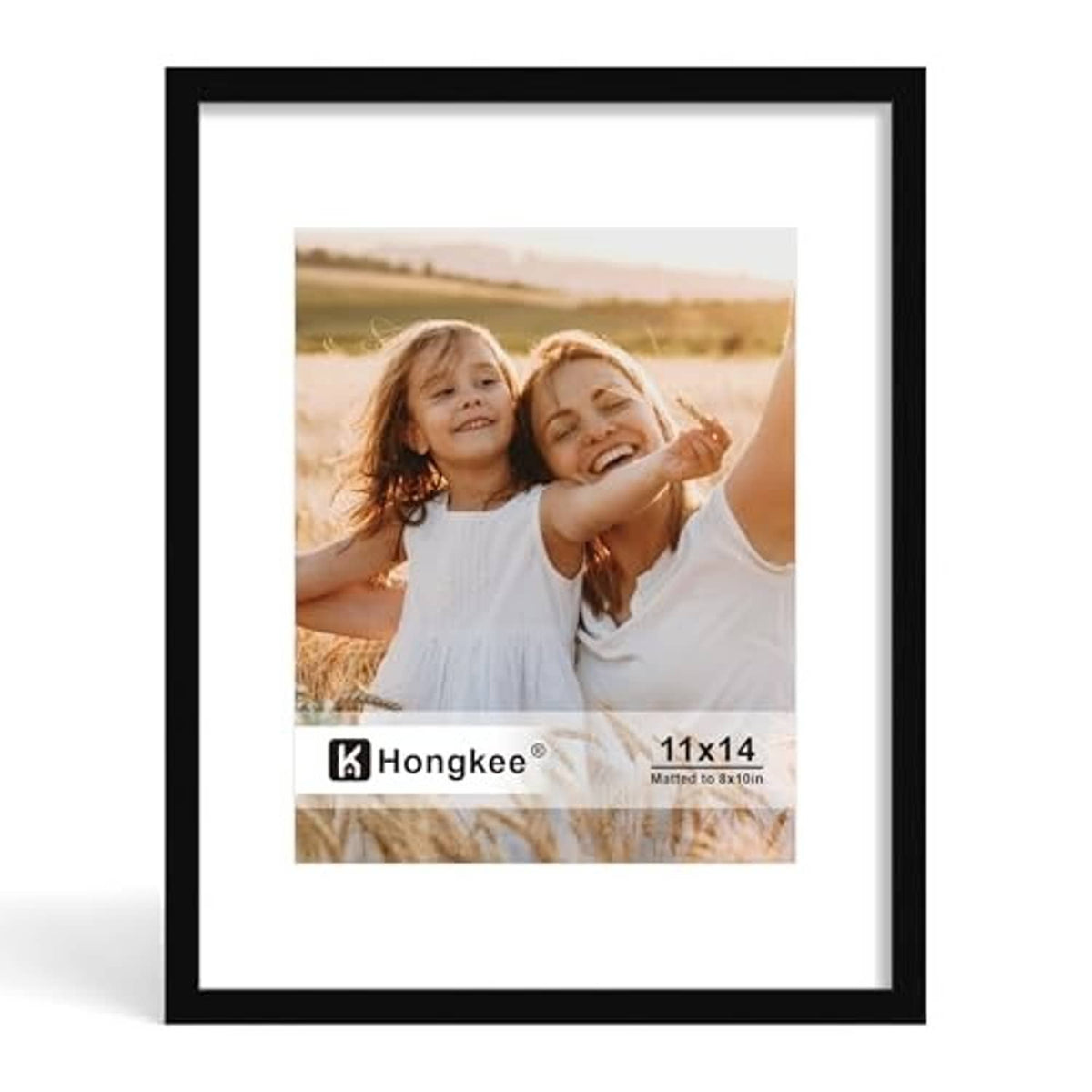 Black solid wood photo frame with real glass and inner mat for a 11x14 picture