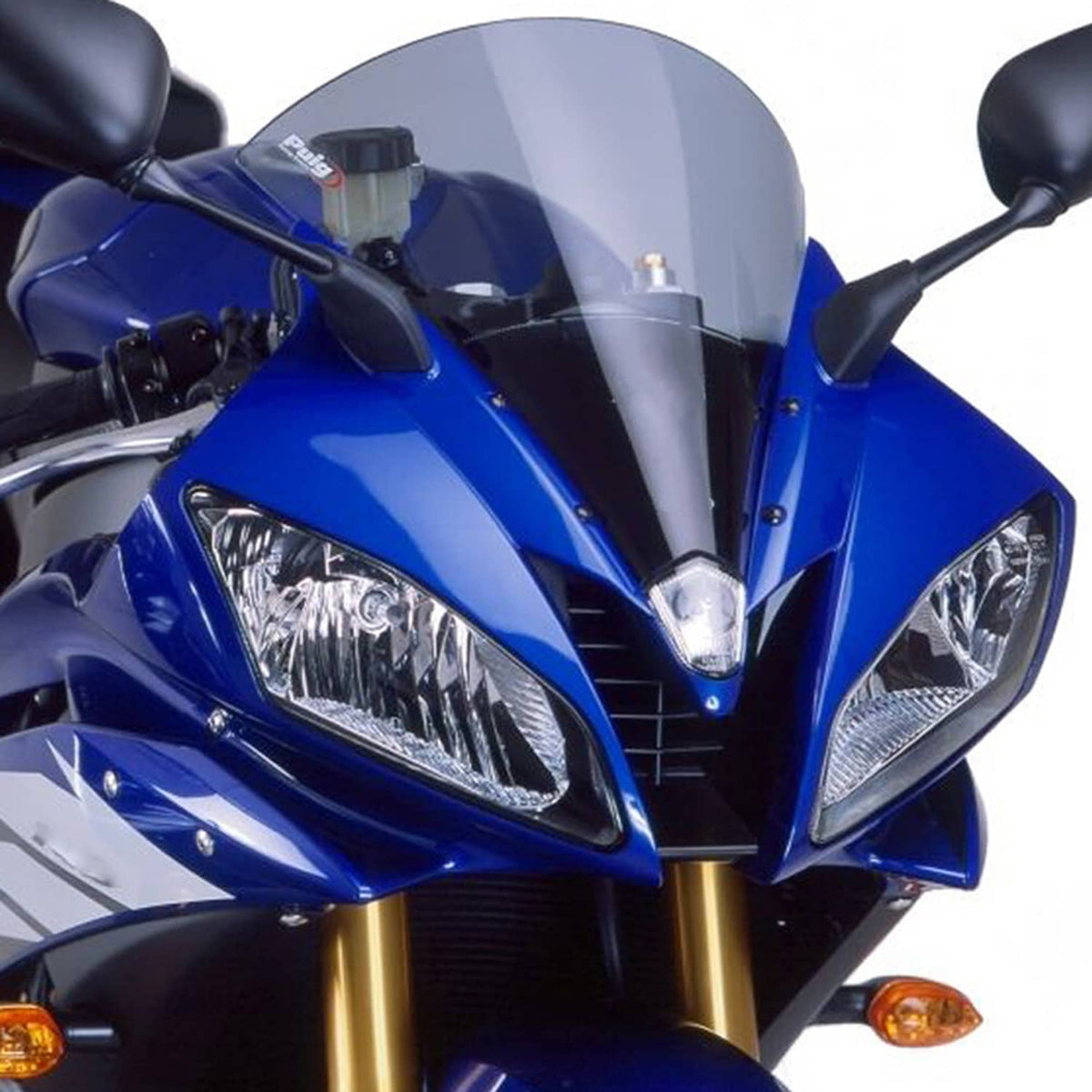 Blue sport motorcycle headlight with clear lens and reflector housing
