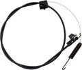 Black self-propelled mower drive cable with spring and mounting clips