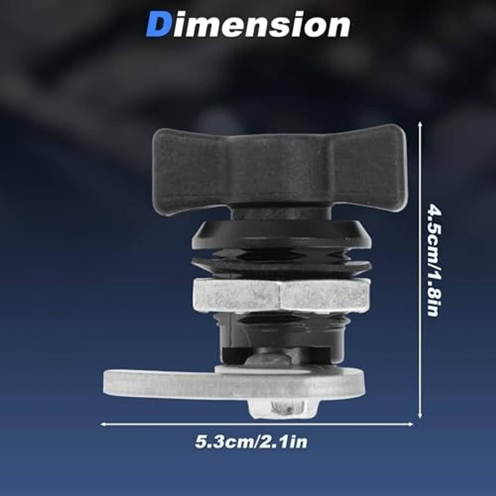 Front cargo box latch with black top handle and measured metal base dimensions