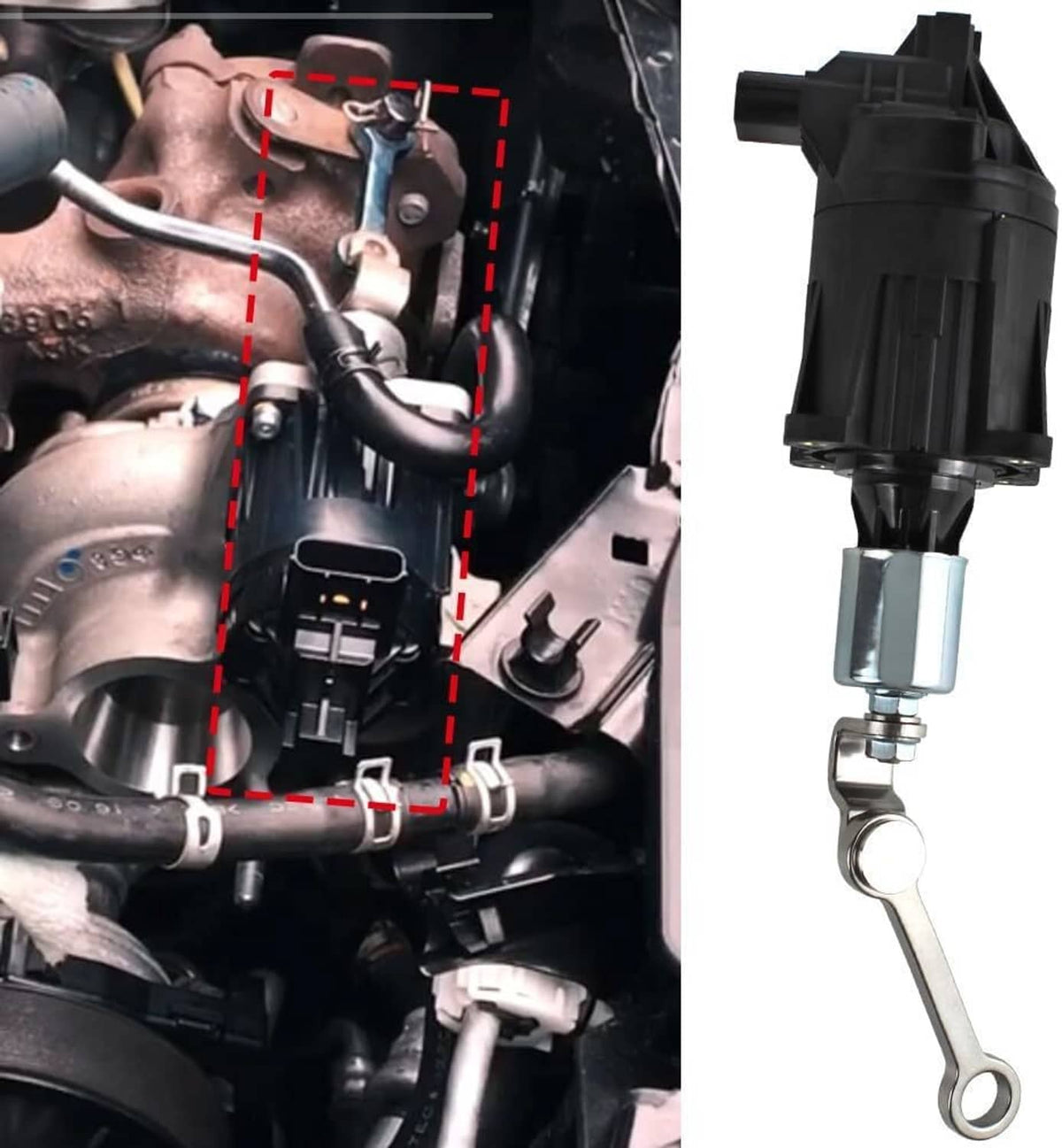 Turbo wastegate actuator solenoid valve installed near turbo outlet pipes