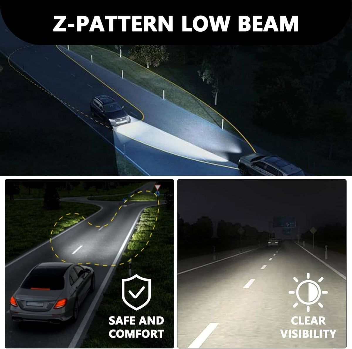 Left-side LED headlight low-beam light pattern illustration