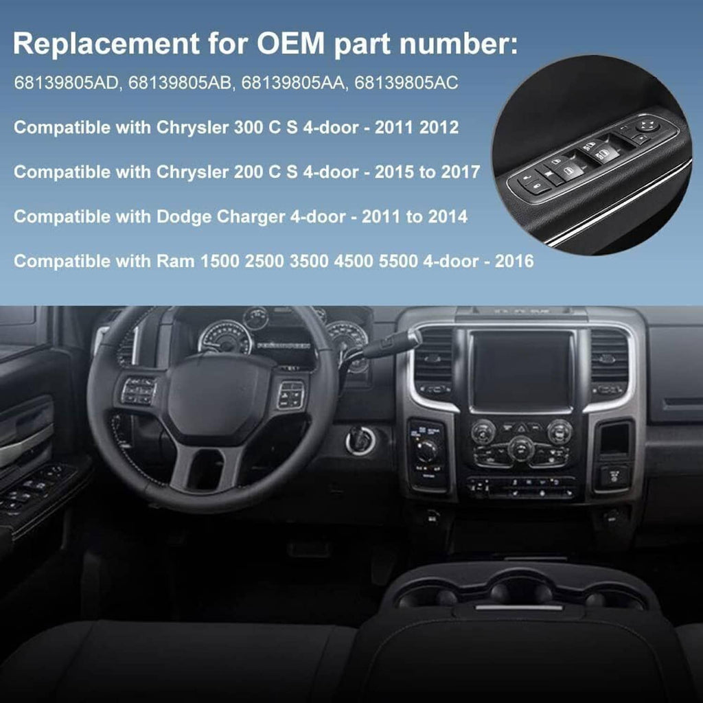 Black window switch icon on dashboard interior with centered control area