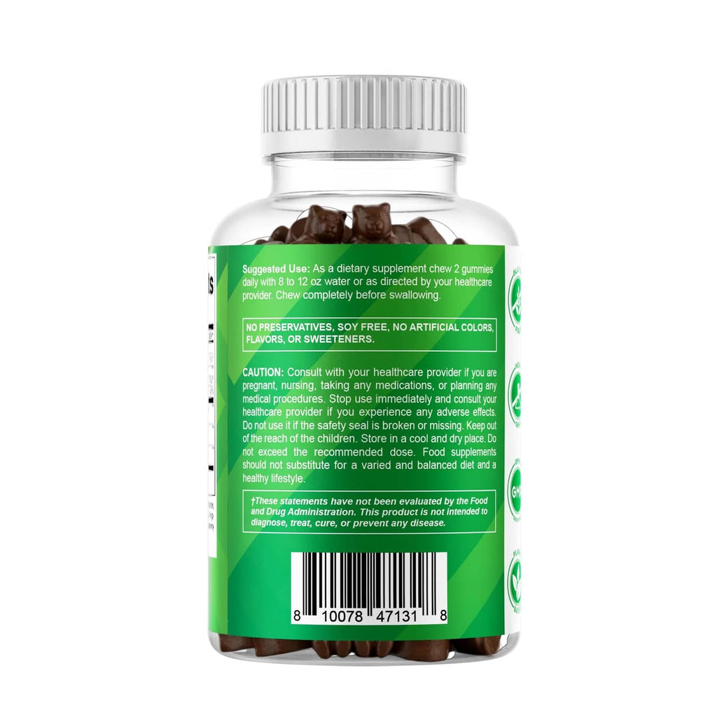 Sea moss gummies supplement bottle back label with directions and barcode