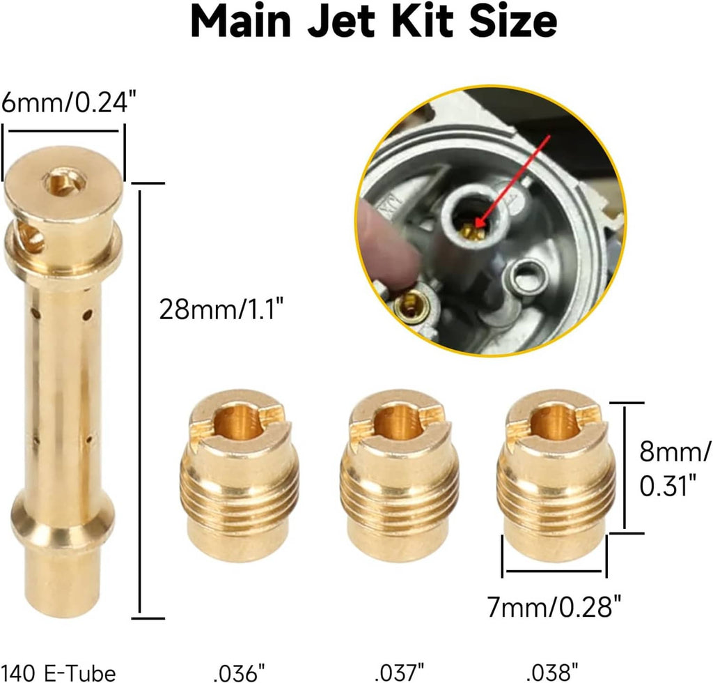 Brass jet kit components with brass nozzles and tapered measurements for carburetor use