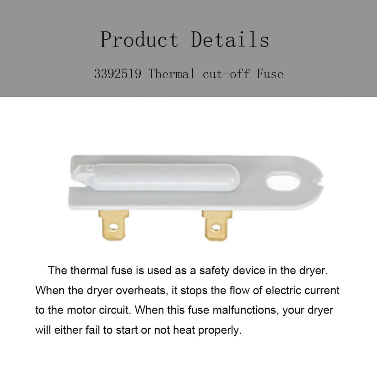 Dryer thermal cut-off fuse with white insulator and two brass terminals