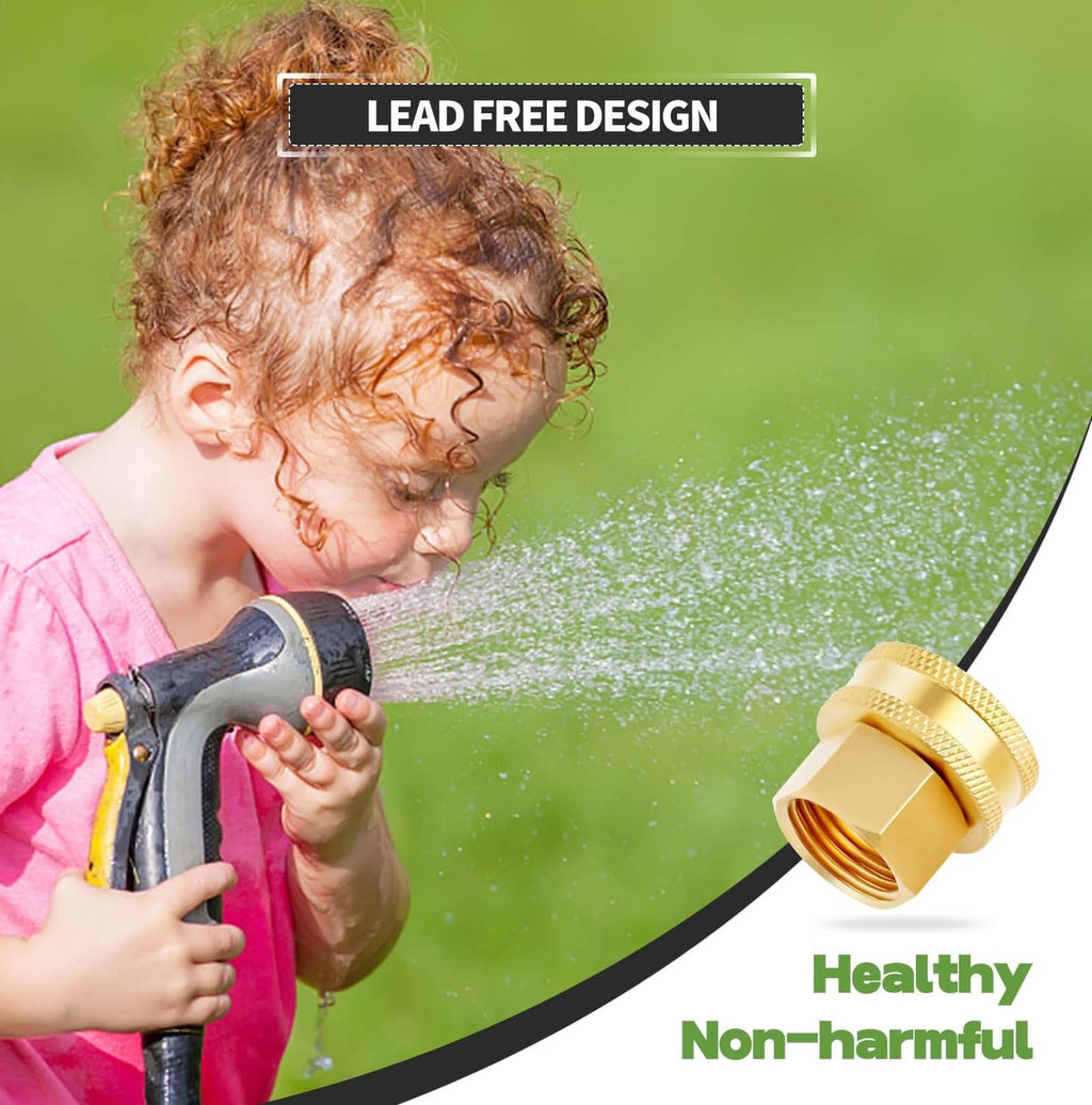 Lead-free brass garden hose connector with textured knurled collar