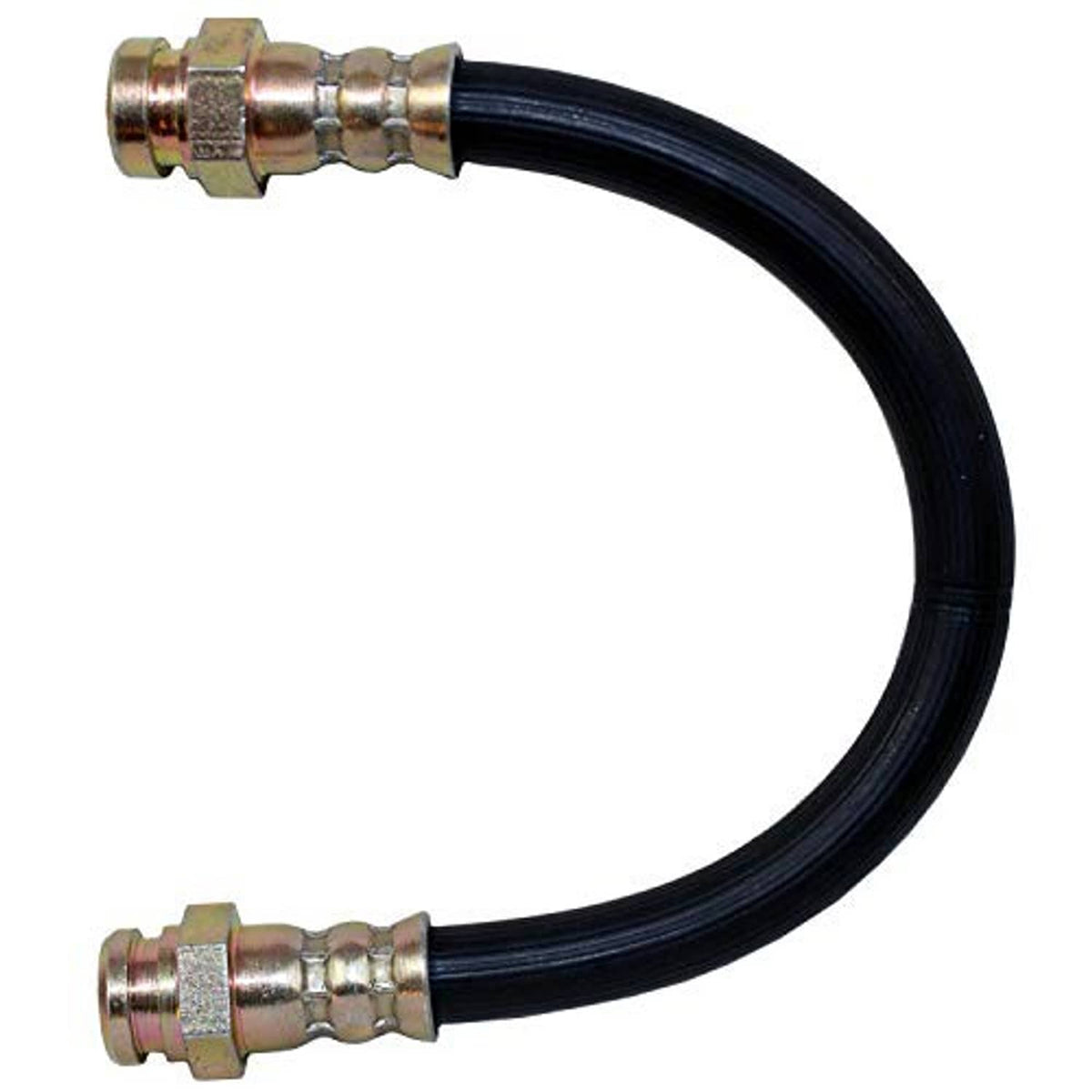 U-shaped flexible brake hose with brass fittings and black braided line